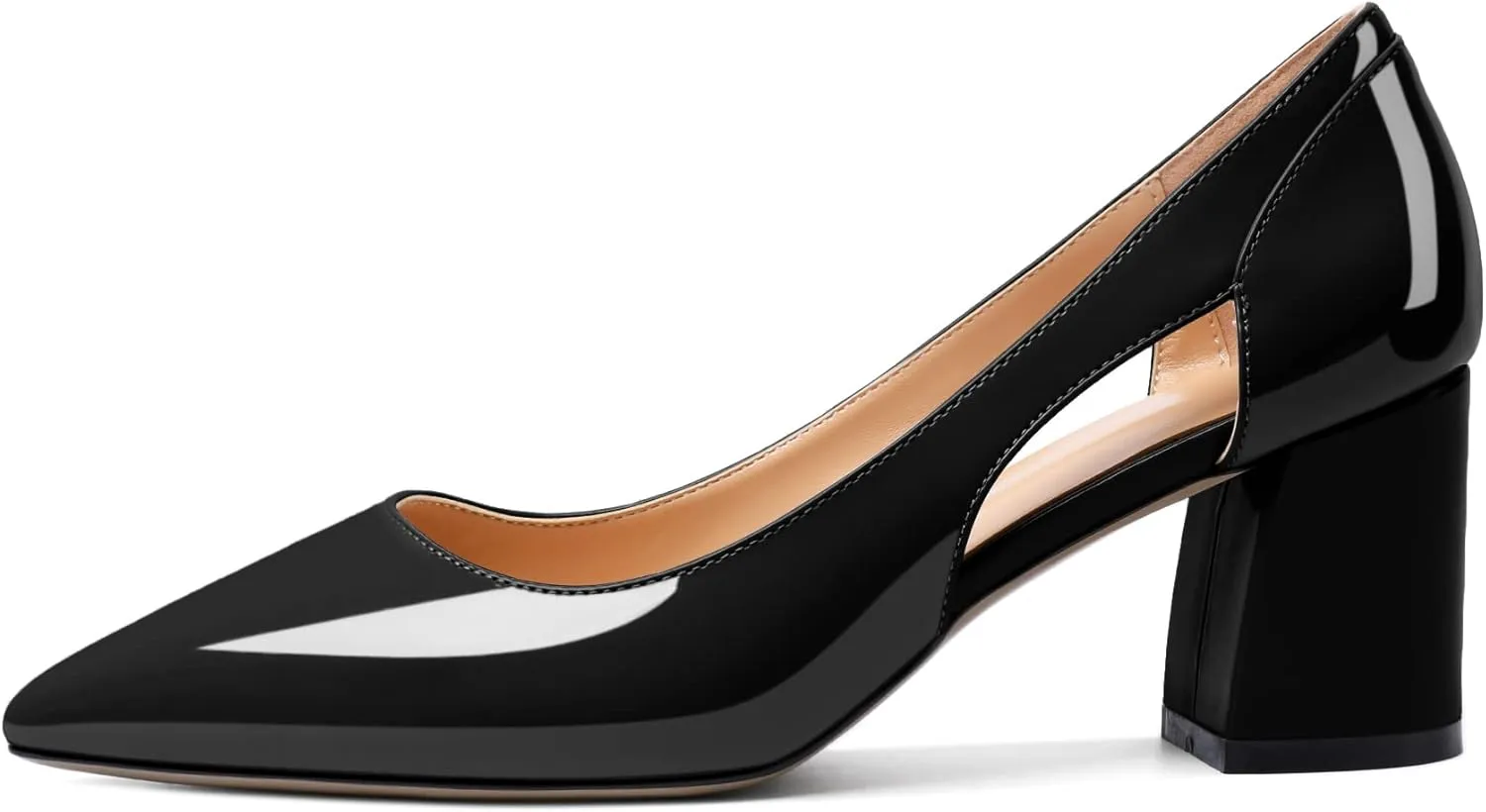 Zamikoo Women's Mid Block Heel Pumps, Pointed Toe Slip On Cutout Chunky Heels Ladies Office Event Party Dress Shoes 2.5 Inches