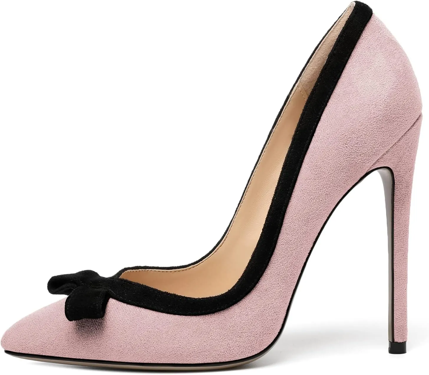 Zamikoo Women's Pointed Toe Slip On High Heel Pumps, Stiletto Heels with Bow, Classic Pumps Shoes for Casual Dress Office Wedding 4.7 Inch Suede Heels