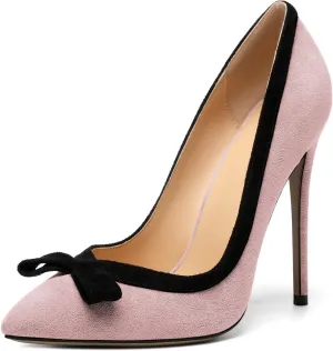 Zamikoo Women's Pointed Toe Slip On High Heel Pumps, Stiletto Heels with Bow, Classic Pumps Shoes for Casual Dress Office Wedding 4.7 Inch Suede Heels