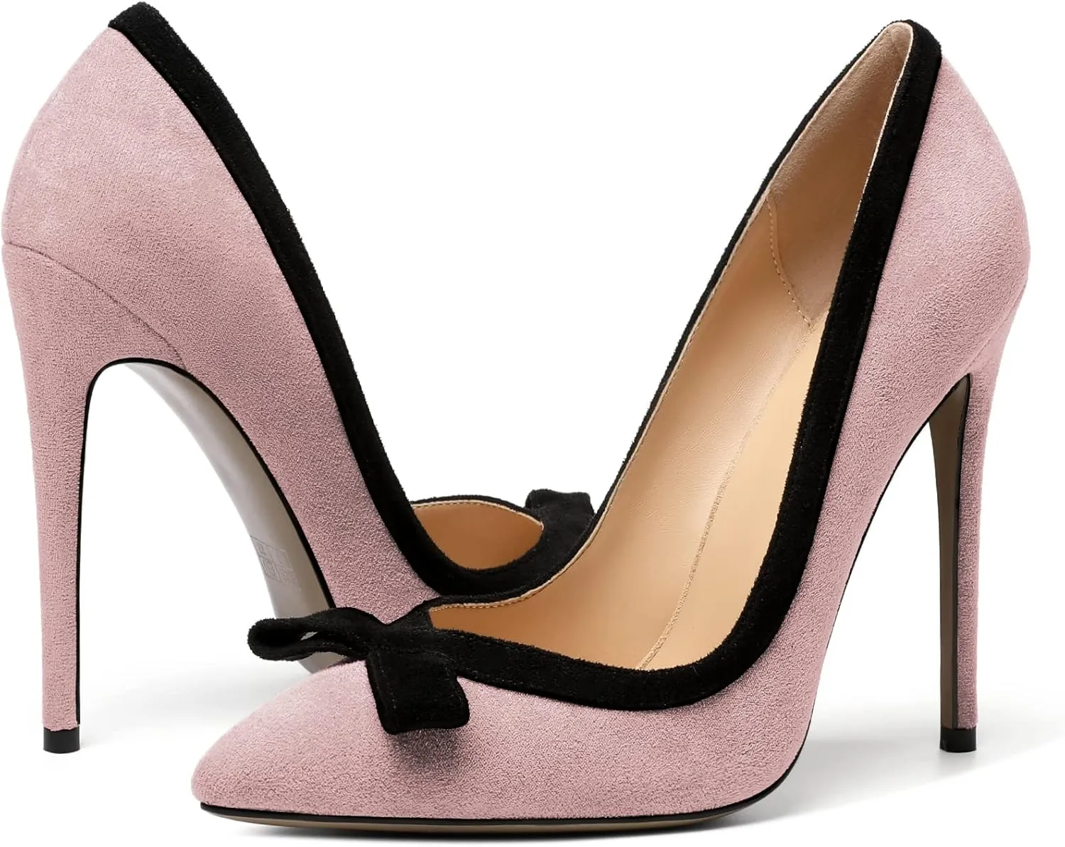 Zamikoo Women's Pointed Toe Slip On High Heel Pumps, Stiletto Heels with Bow, Classic Pumps Shoes for Casual Dress Office Wedding 4.7 Inch Suede Heels